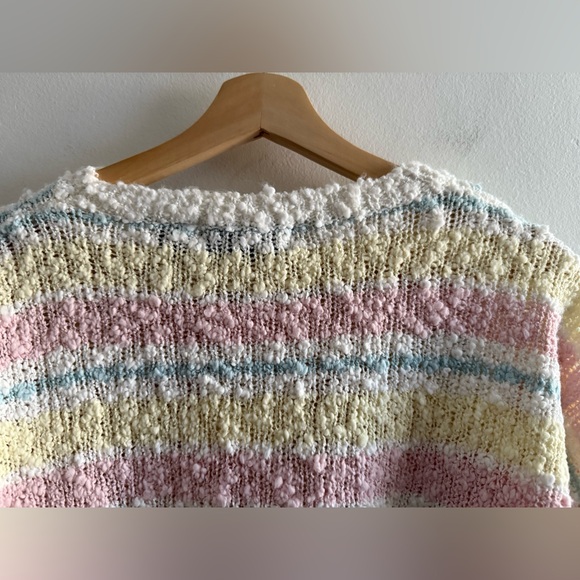 Vtg Allison Smith II Sherbet / Pastel Striped Sweater, Textured Yarn, Size Large - Picture 4 of 16